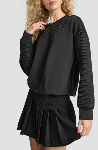 Dkny Mixed Media Bubble Sweatshirt In Black