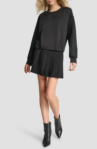 Dkny Mixed Media Bubble Sweatshirt In Black