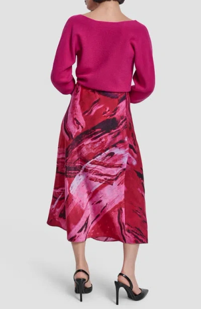Dkny Abstract Print Bias Cut Midi Skirt In Multi