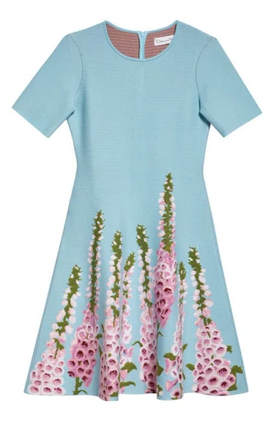 Oscar De La Renta Foxglove Jacquard Knit Dress In Blue