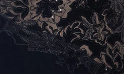 Betsy & Adam Sequin & Velvet Long Sleeve Gown In Black