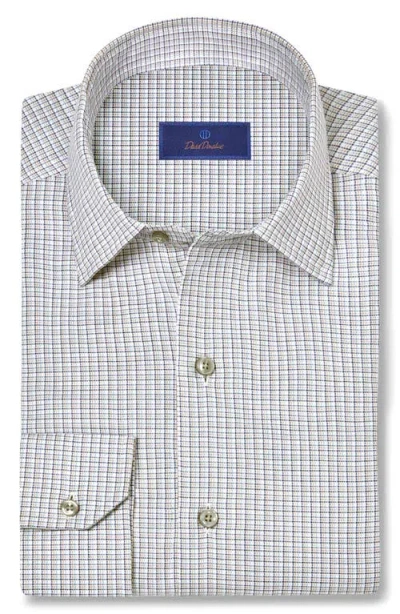 David Donahue Regular Fit Microcheck Cotton & Cashmere Twill Dress Shirt In Multi