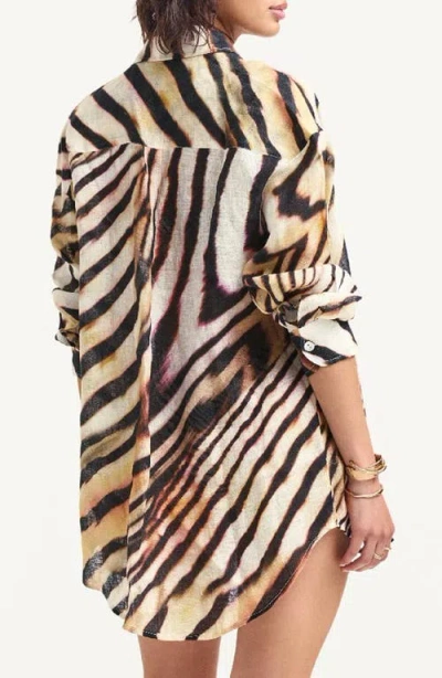 Vitamin A ® Playa Oversize Linen Cover-up Shirt In Brown