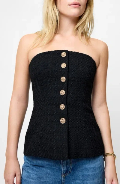 French Connection Structured Tweed Strapless Button Top In Black