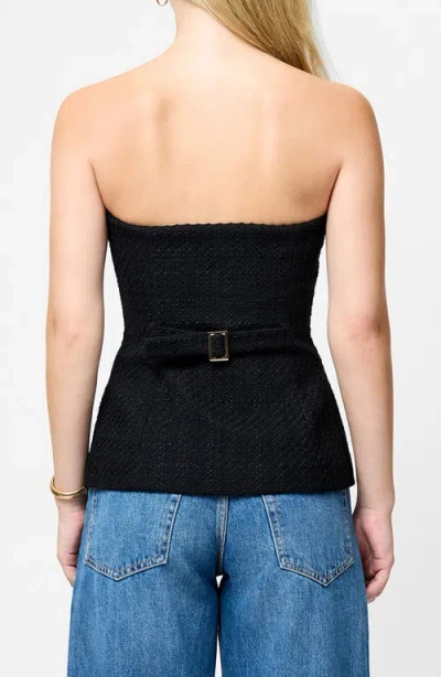 French Connection Structured Tweed Strapless Button Top In Black
