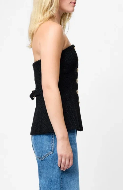 French Connection Structured Tweed Strapless Button Top In Black