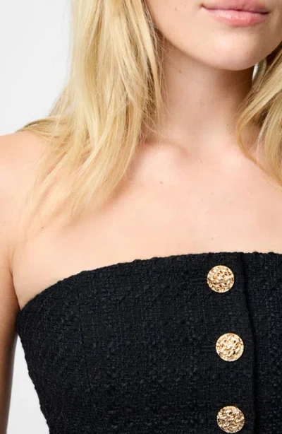 French Connection Structured Tweed Strapless Button Top In Black