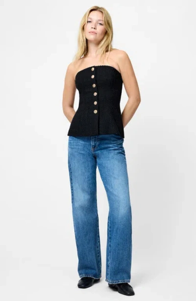 French Connection Structured Tweed Strapless Button Top In Black