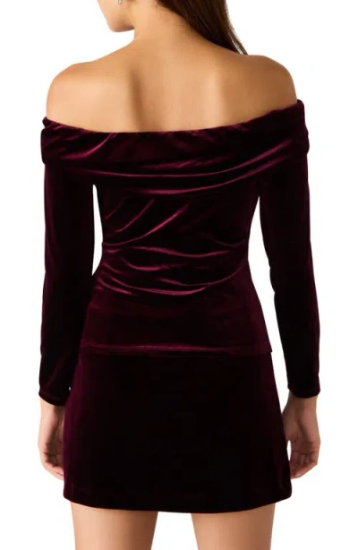 Steve Madden Lici Rosette Off The Shoulder Velvet Top In Burgundy