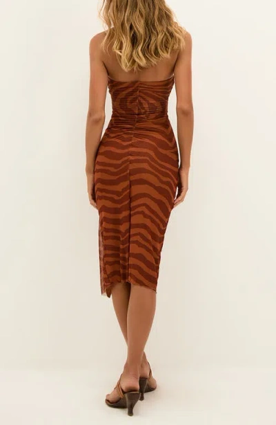 Vix Paula Hermanny Sundown Suzane Ruched Strapless Mesh Cover-up Dress In Brown