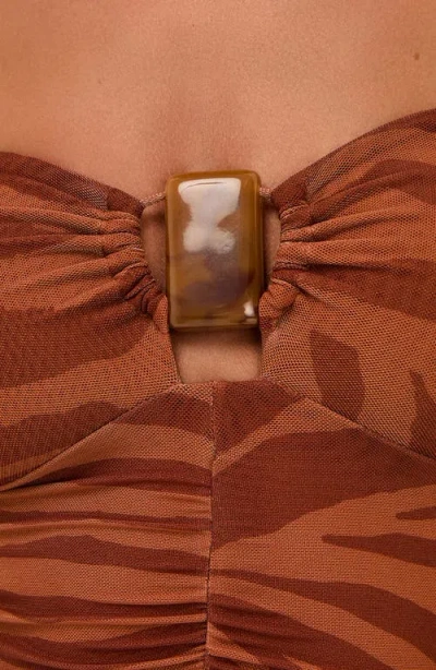 Vix Paula Hermanny Sundown Suzane Ruched Strapless Mesh Cover-up Dress In Brown