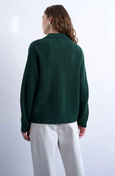 Topshop Collared Cotton Blend Sweater Jacket In Green
