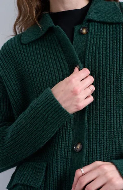 Topshop Collared Cotton Blend Sweater Jacket In Green