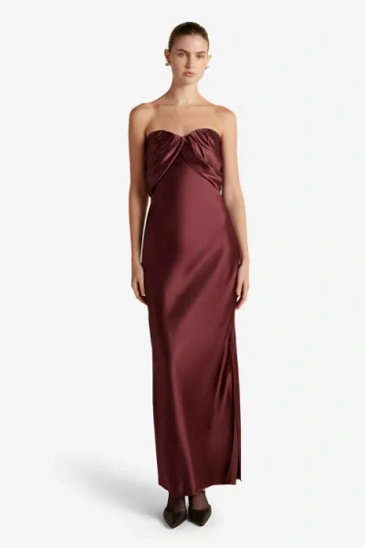 Marina Moscone Satin Draped Bustier Dress In Burgundy