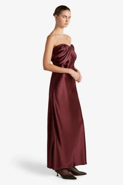 Marina Moscone Satin Draped Bustier Dress In Burgundy