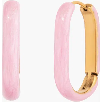 Little Sky Stone Oval Pink Enamel Hoop Earrings In Pink