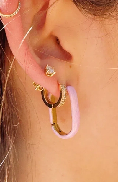 Little Sky Stone Oval Pink Enamel Hoop Earrings In Pink
