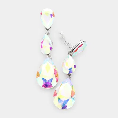 Fashnzfab Teardrop Glass Crystal Drop Evening Clip On Earrings In Multi