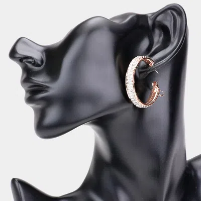 Fashnzfab Rectangle Stone Cluster Hoop Earrings - Rose Gold In Gold