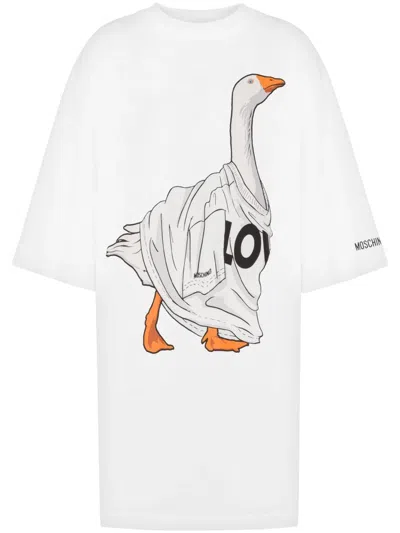 Moschino Classic Cotton Dress With Silhouette In White