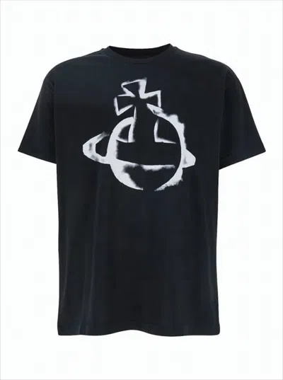 Vivienne Westwood Relaxed-fit Black T-shirt With Abstract Graphic Print In Black