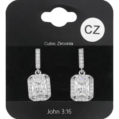 Fashnzfab Square Cz Stone Cluster Dangle Evening Earrings - Clear, Rhodium In Multi