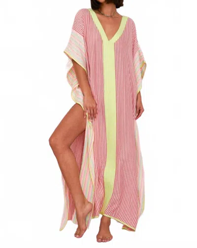 Pitusa Contrast Striped Thobe Kaftan Maxi Dress In Pink In Pink