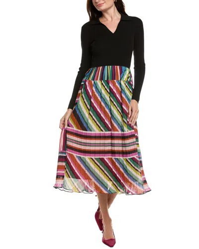 Elie Tahari The Mave Pleated Mixed Media Midi Dress In Multi
