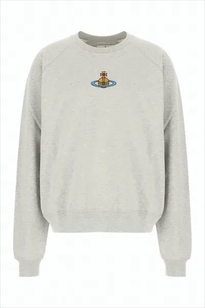 Vivienne Westwood Relaxed Fit Long-sleeve Cotton Top With Embroidered Emblem In Gray