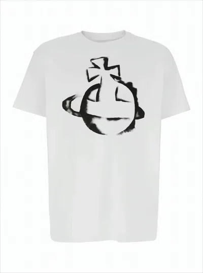 Vivienne Westwood Short-sleeved Cotton T-shirt With Abstract Graphic Design In White