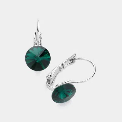 Fashnzfab Genuine Round Crystal Lever Back Earrings - Emerald In Green