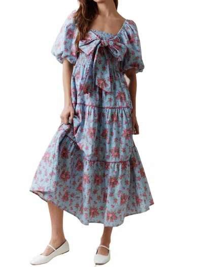 Peach Love Front Tied Maxi Dress In Multi In Blue