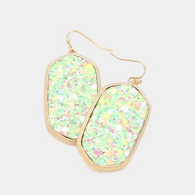 Fashnzfab Sparkly Hexagon Frame Dangle Earrings - Green, Multi In Multi