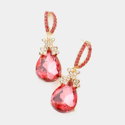 Fashnzfab Teardrop Crystal Rhinestone Evening Earrings - Coral In Pink