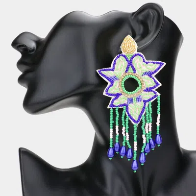 Fashnzfab Faux Leather Back Boho Seed Beaded Dangle Earrings - Blue In Multi