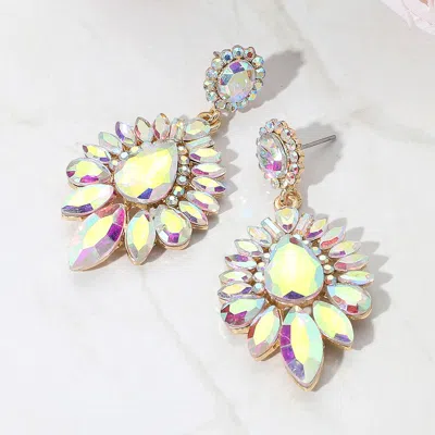Fashnzfab Teardrop Cluster Statement Evening Earrings - Ab, Gold In Multi