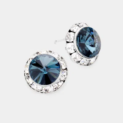 Fashnzfab Rivoli Cut Genuine Crystal Round Stud Earrings - Montana Blue In Blue