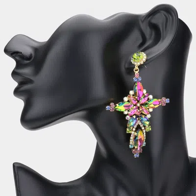 Fashnzfab Marquise Stone Cluster Cross Dangle Evening Earrings - Vitrail Medium In Multi