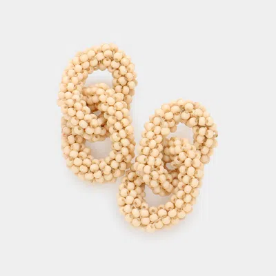 Fashnzfab Seed Beaded Double Open Circle Link Dangle Earrings - Beige In Gold