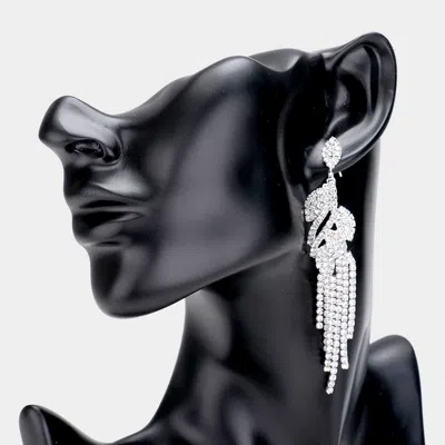 Fashnzfab Rhinestone Crystal Leaf Drop Evening Earrings - Clear, Silver In Silver