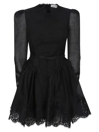 Zimmermann Lace-trimmed Silk And Linen Minidress In Black