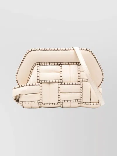 Themoirè Tia Woven Clutch Detachable Strap In Neutral