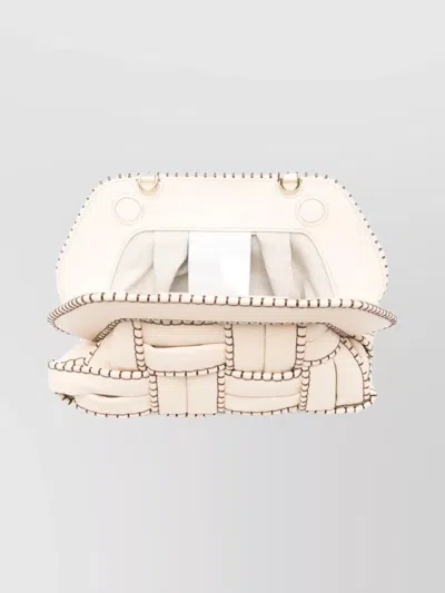 Themoirè Tia Woven Clutch Detachable Strap In Neutral