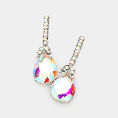 Fashnzfab Teardrop Stone Accented Evening Earrings - Ab, Silver In Silver