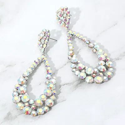 Fashnzfab Crystal Bubble Cluster Teardrop Evening Earrings - Ab, Silver In White