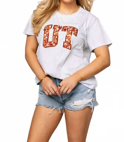 Queen Of Sparkles Licensed Texas 'ut' With Multi Jewel Letter Tee In Grey In White