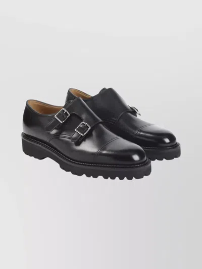 John Lobb Double Monk Strap Smooth Cap Toe Shoes In Black