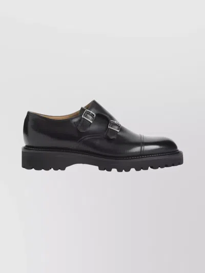 John Lobb Double Monk Strap Smooth Cap Toe Shoes In Black