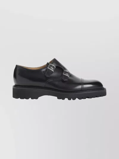 John Lobb Double Monk Strap Smooth Cap Toe Shoes In Black