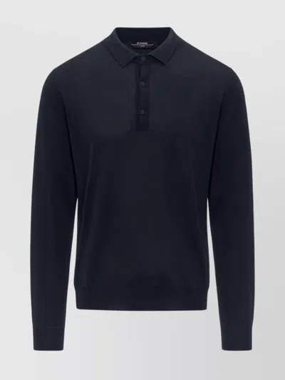 K-way Merino Wool Blend Striped Polo Sweater In Blue